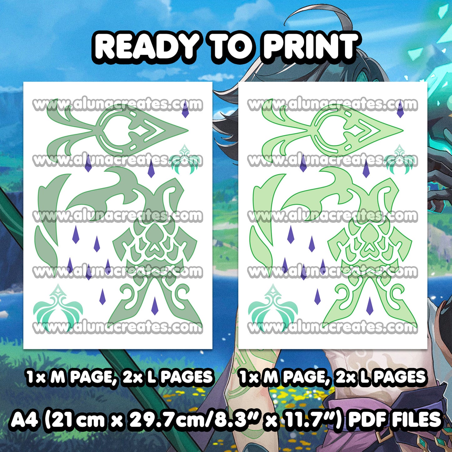 Xiao - Genshin Impact | READY TO PRINT .PDF TATTOOS | FULL SET - AlunaCreates