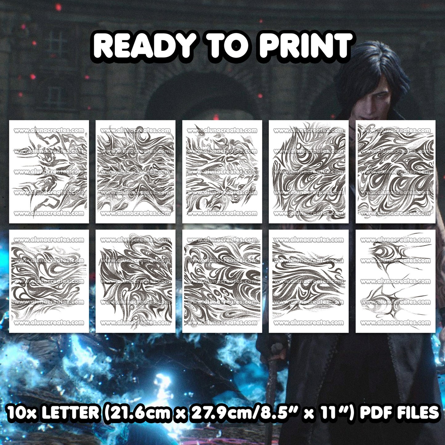 V - Devil May Cry 5 | READY TO PRINT .PDF TATTOOS | FULL SET - AlunaCreates