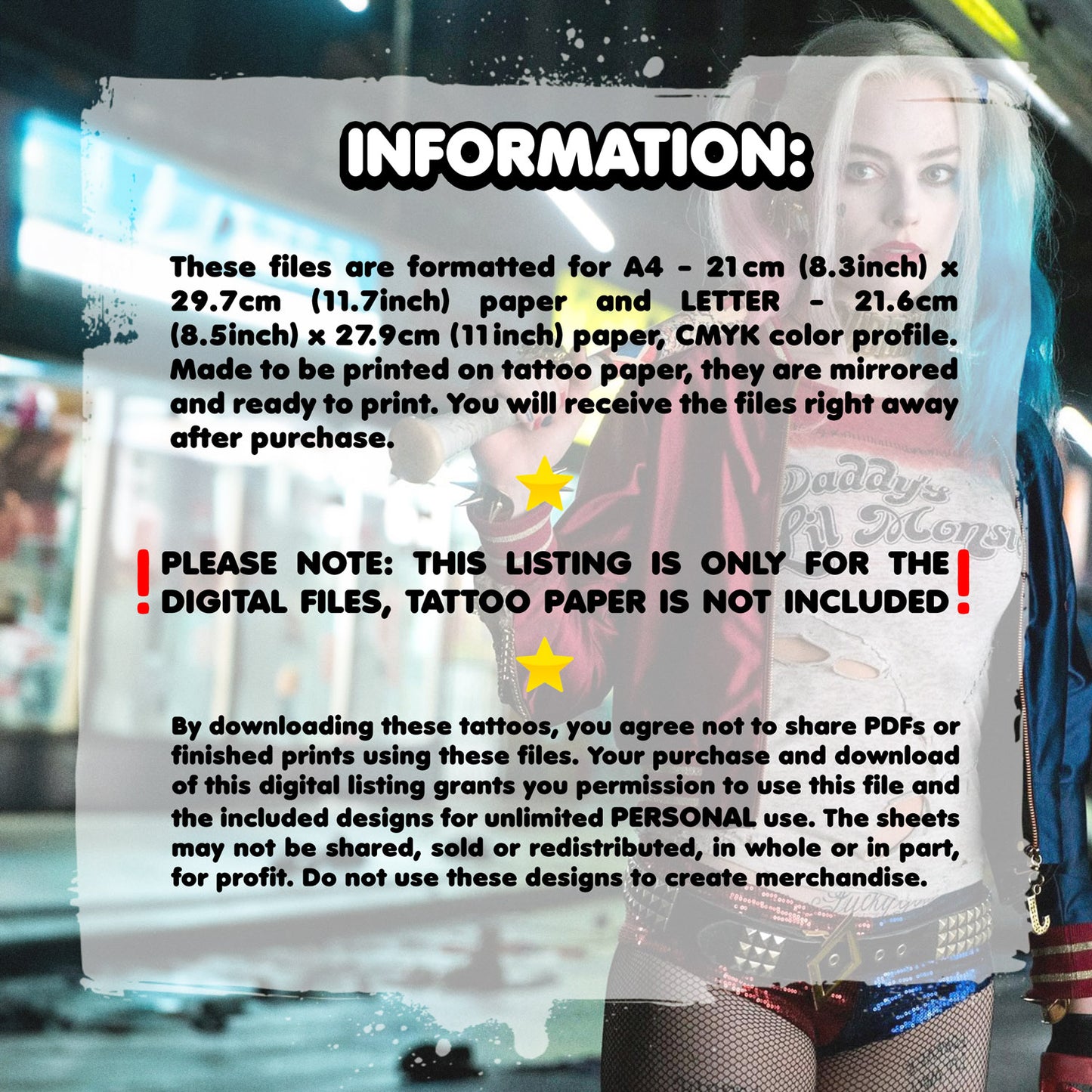 Harley Quinn (Classic) - Suicide Squad | READY TO PRINT .PDF TATTOOS | FULL SET - AlunaCreates