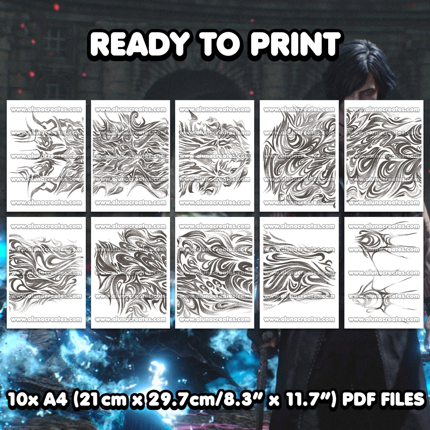 V - Devil May Cry 5 | READY TO PRINT .PDF TATTOOS | FULL SET - AlunaCreates