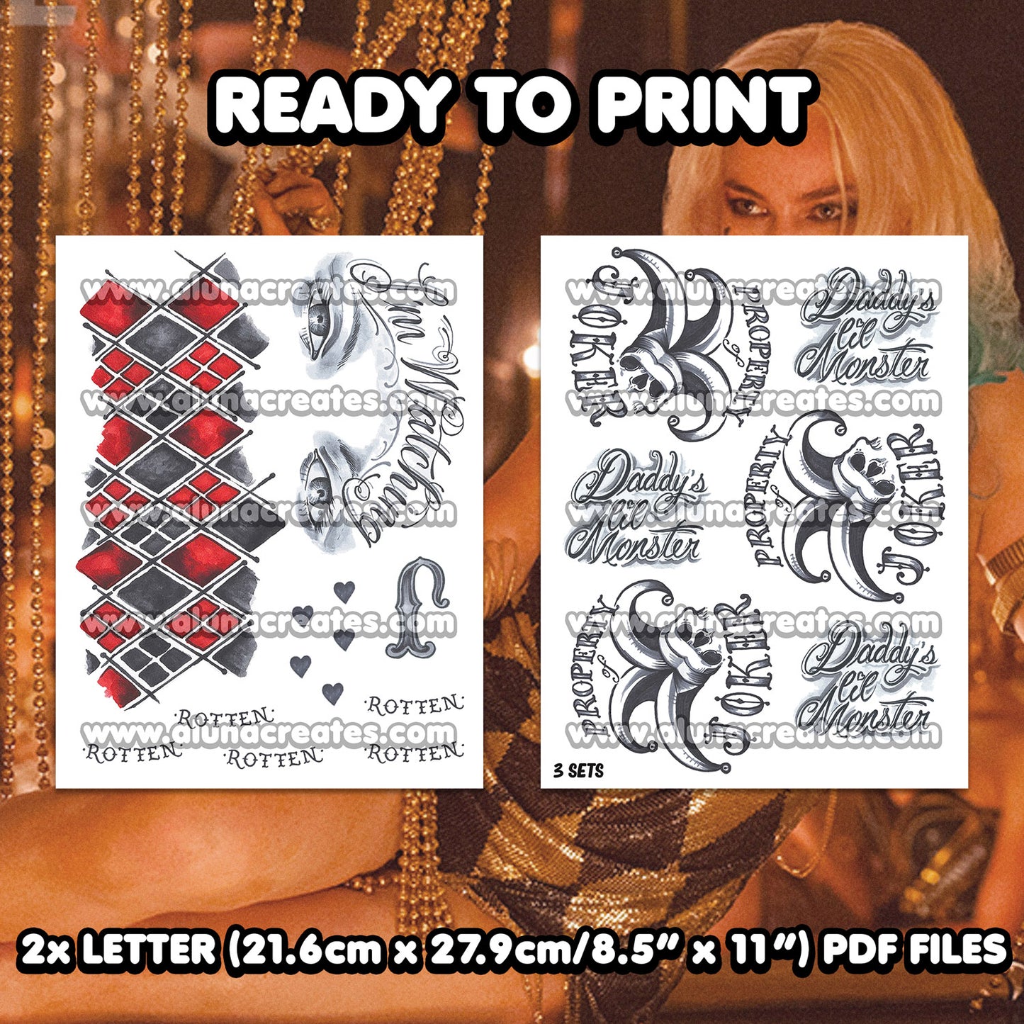 Harley Quinn (Club) - Suicide Squad | READY TO PRINT .PDF TATTOOS | FULL SET - AlunaCreates