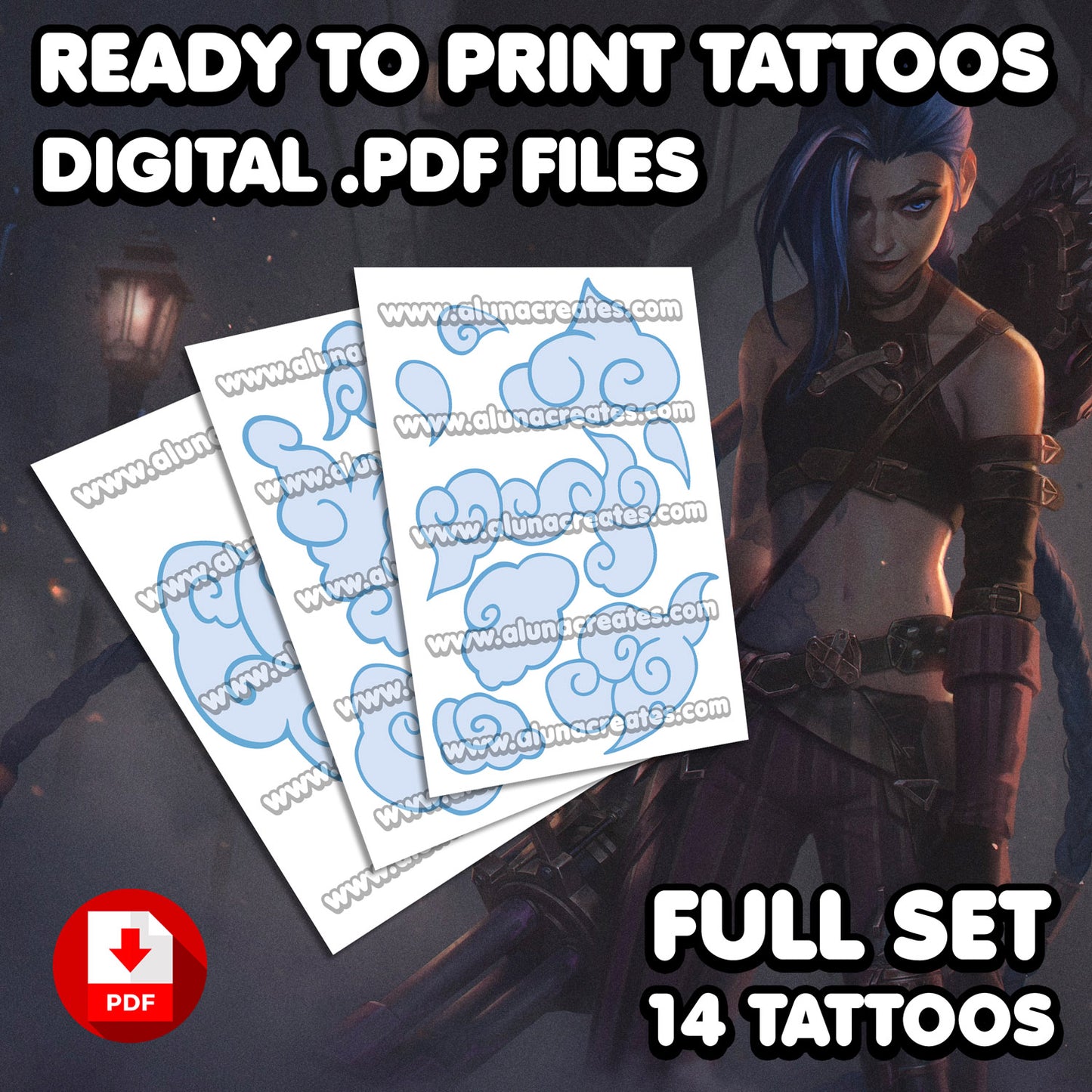 Jinx - Arcane | READY TO PRINT .PDF TATTOOS | FULL SET - AlunaCreates