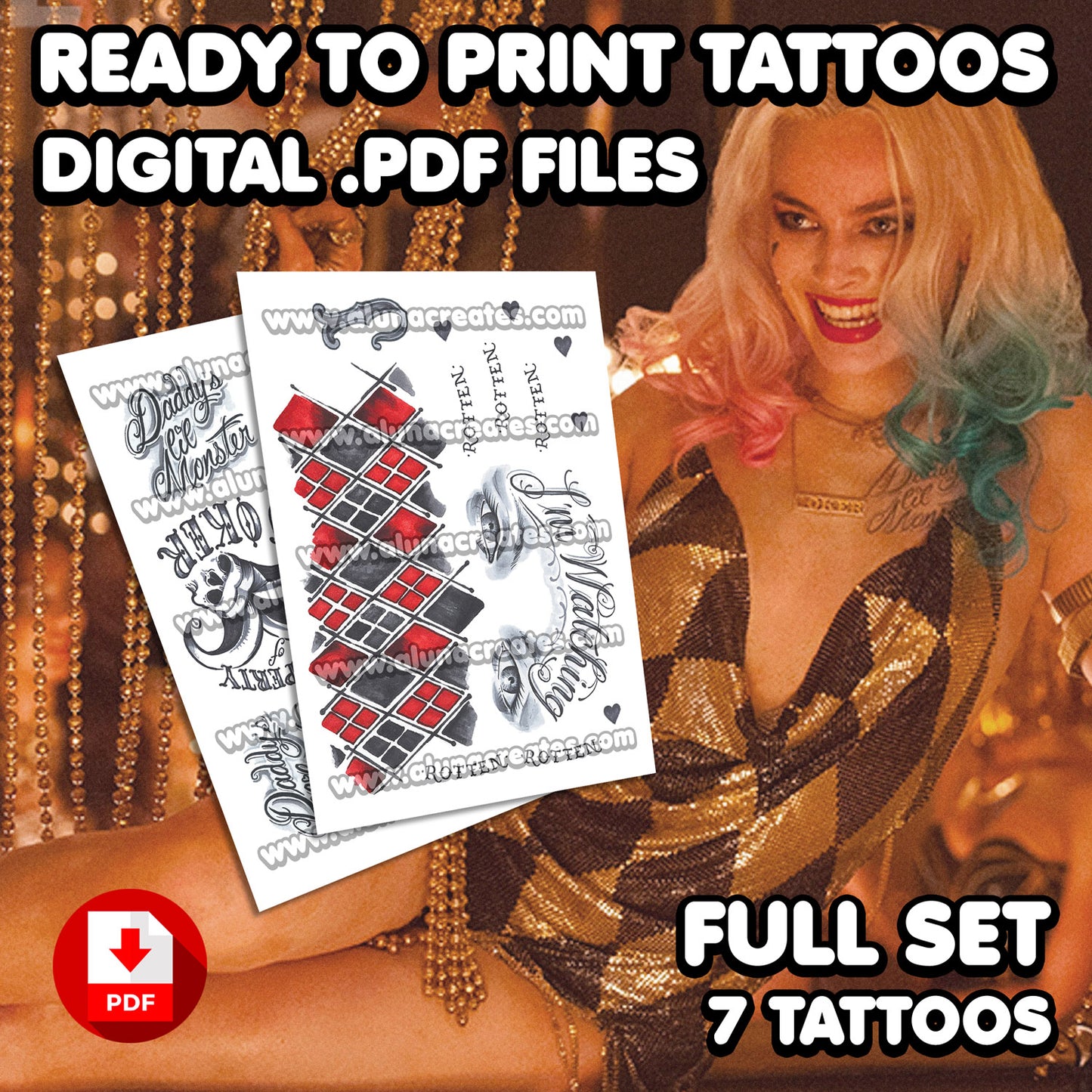Harley Quinn (Club) - Suicide Squad | READY TO PRINT .PDF TATTOOS | FULL SET - AlunaCreates