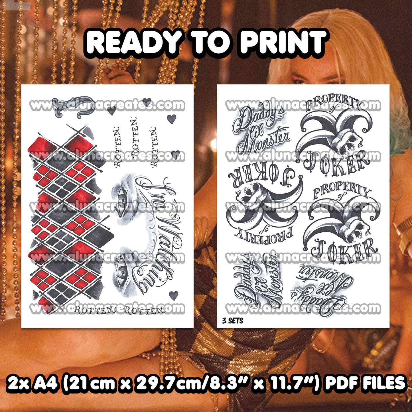 Harley Quinn (Club) - Suicide Squad | READY TO PRINT .PDF TATTOOS | FULL SET - AlunaCreates
