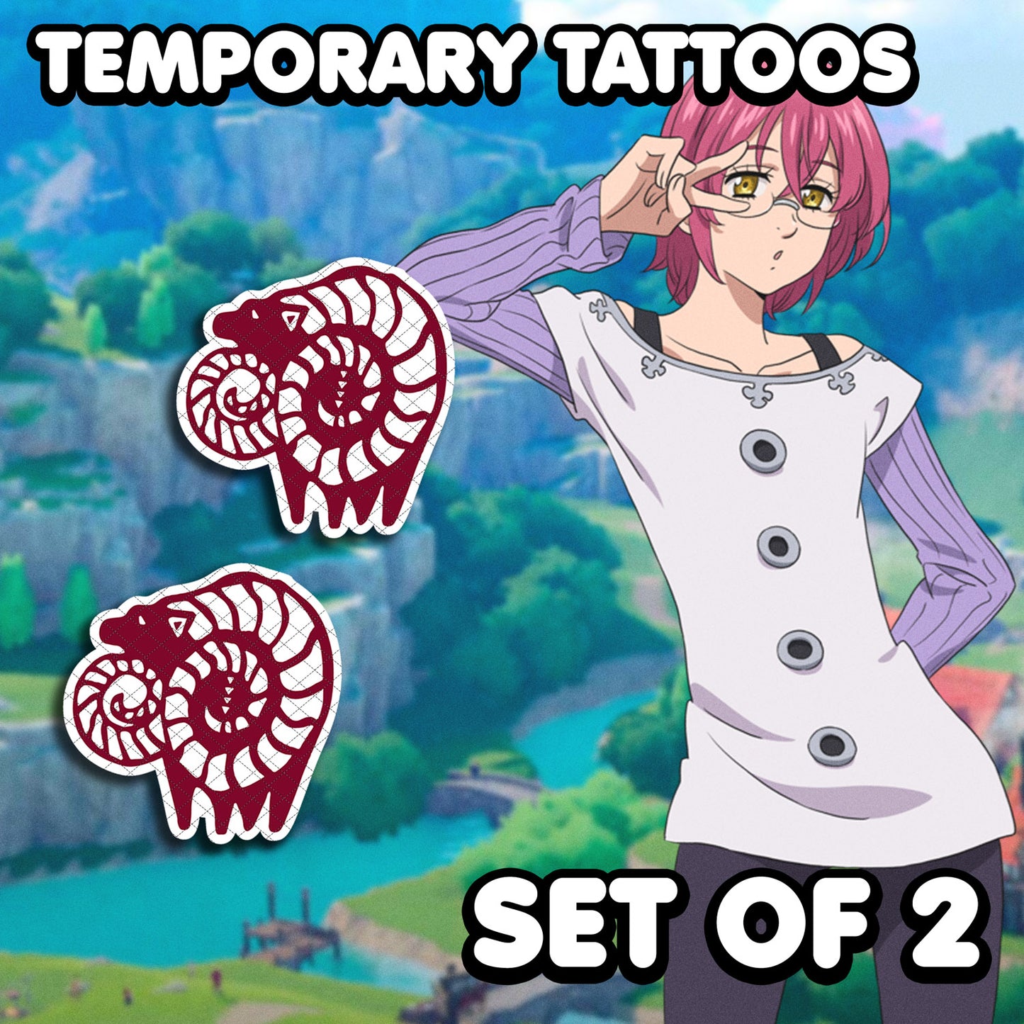 Gowther (Lust) - 7 Deadly Sins | Temporary Tattoos | SET OF 2 - AlunaCreates