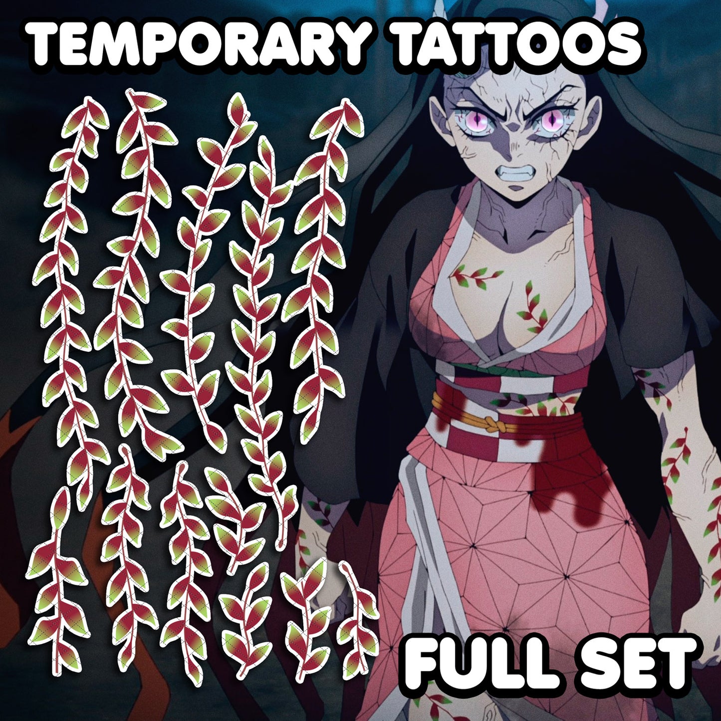 Nezuko Kamado - Demon Slayer | Temporary Tattoos | FULL SET - AlunaCreates