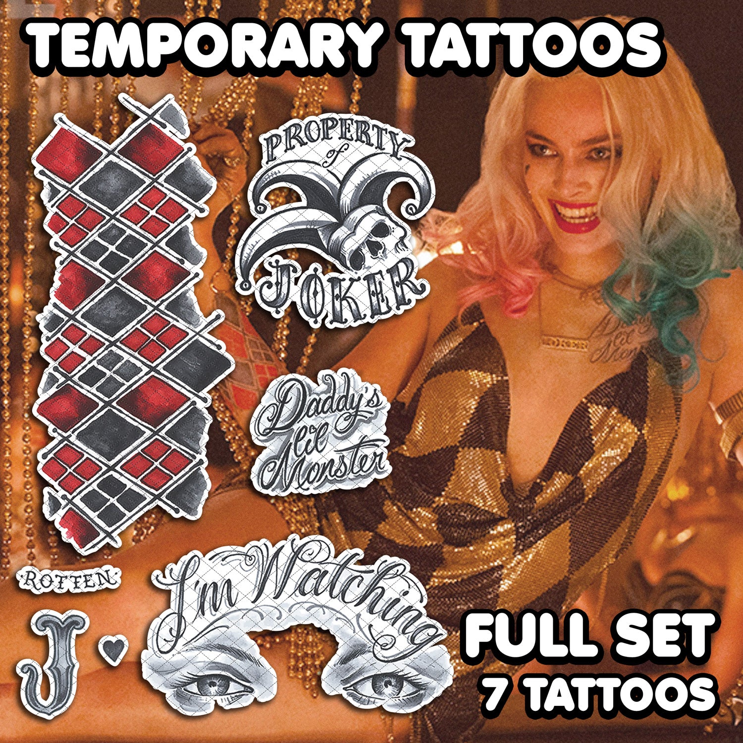 Full Body Joker Suicide Squad Tattoos Inspired by Harley Quinn (Club)