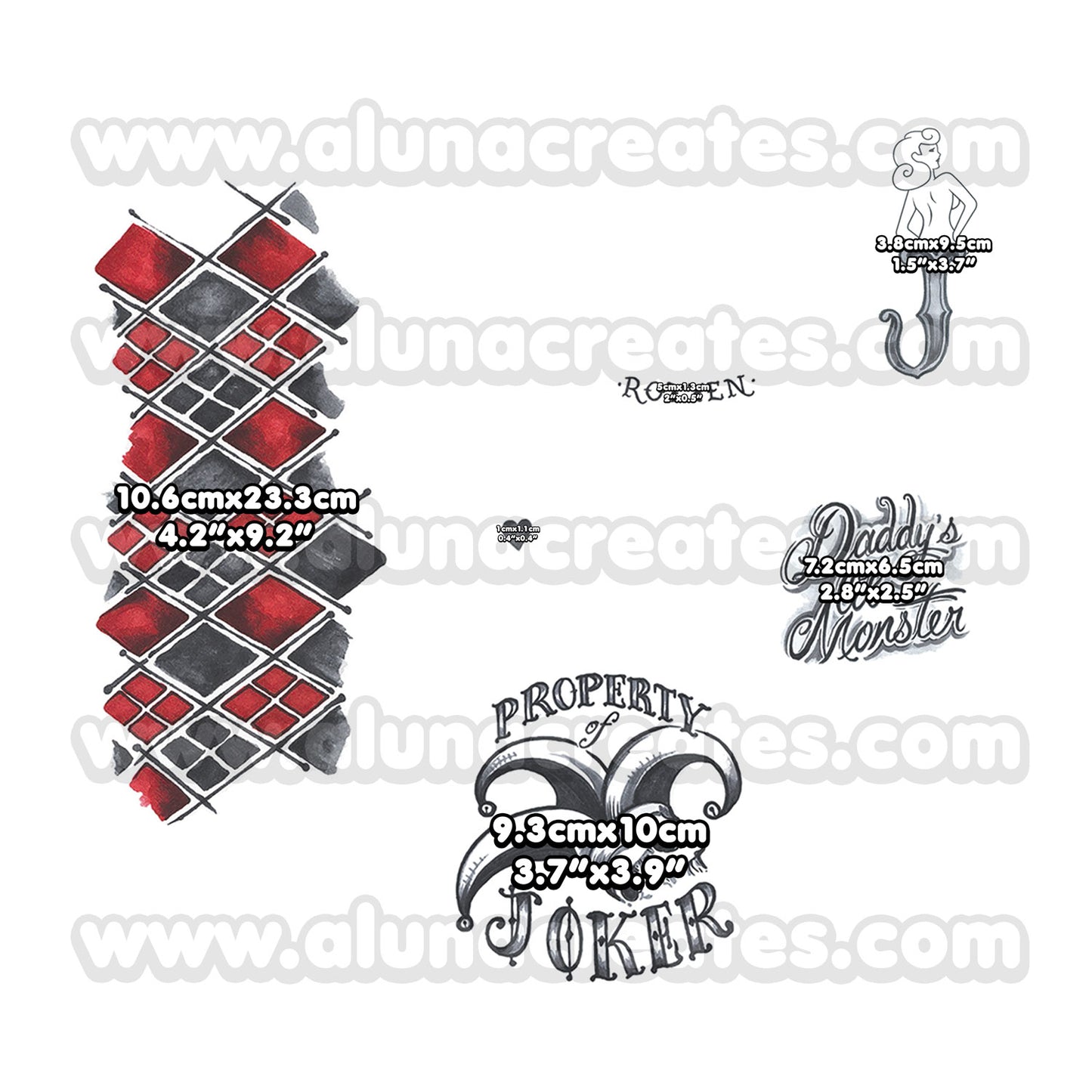 Harley Quinn (Gold) - Birds of Prey | Temporary Tattoos | FULL SET - AlunaCreates