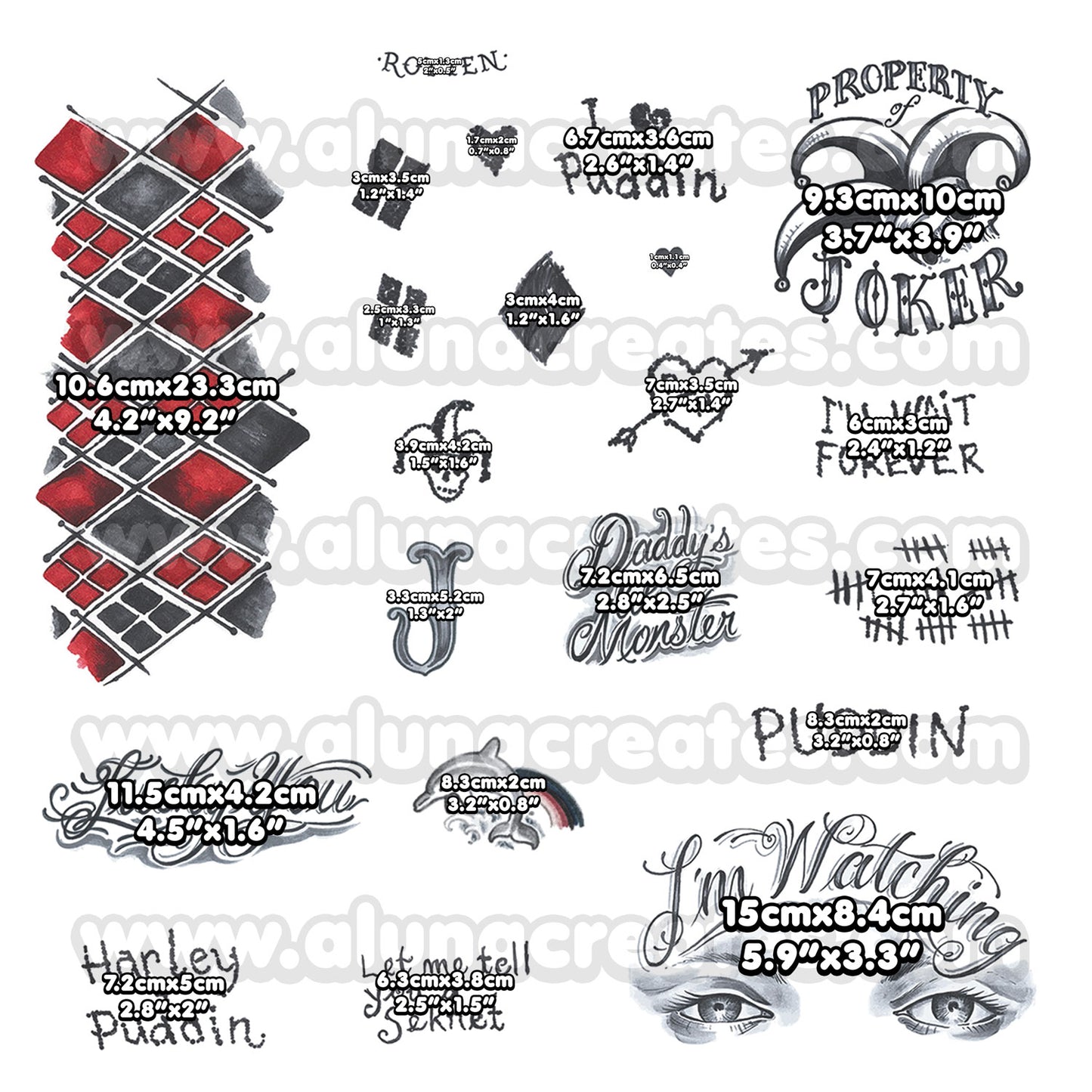 Harley Quinn (Classic) - Suicide Squad | READY TO PRINT .PDF TATTOOS | FULL SET - AlunaCreates