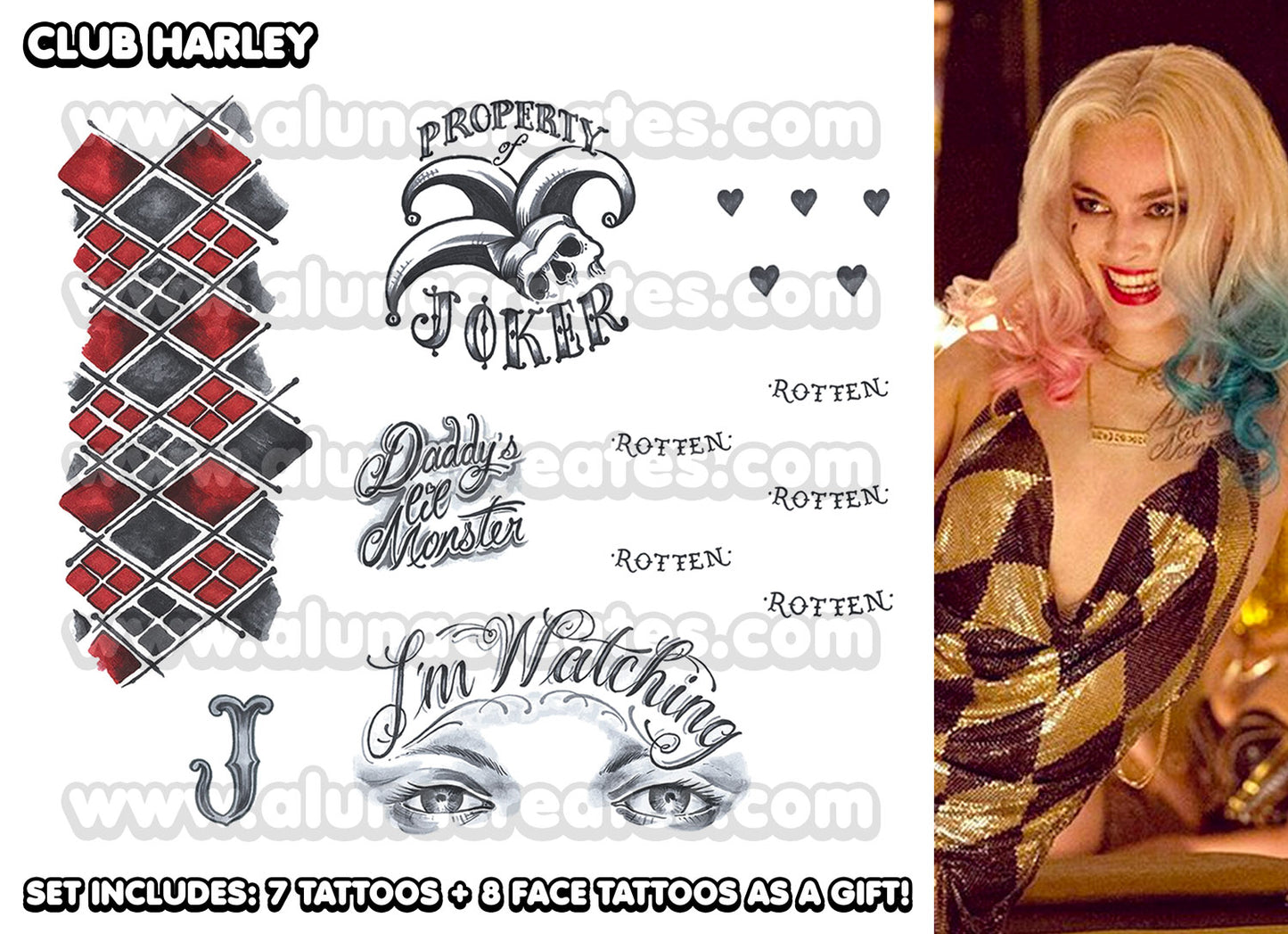 Harley Quinn (Club) - Suicide Squad | READY TO PRINT .PDF TATTOOS | FULL SET - AlunaCreates