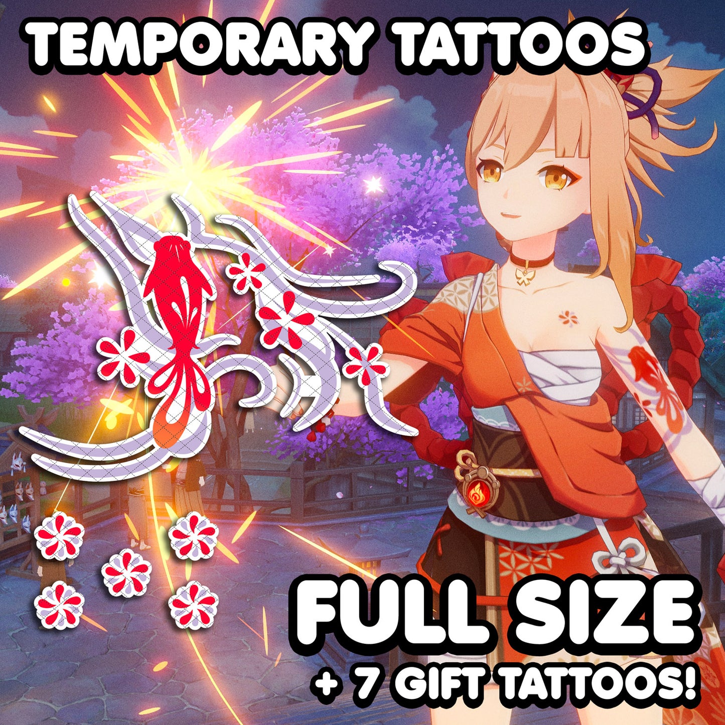Yoimiya | Tatuajes Temporales | SET COMPLETO - AlunaCreates
