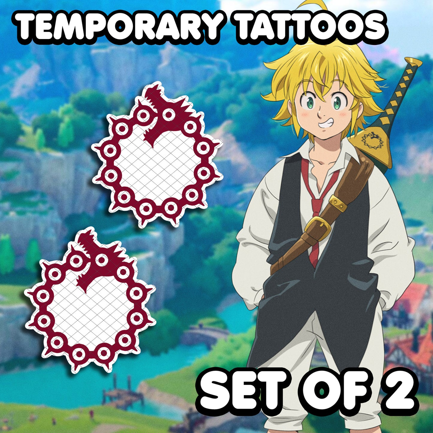 Meliodas (Wrath) - 7 Deadly Sins | Temporary Tattoos | SET OF 2 - AlunaCreates