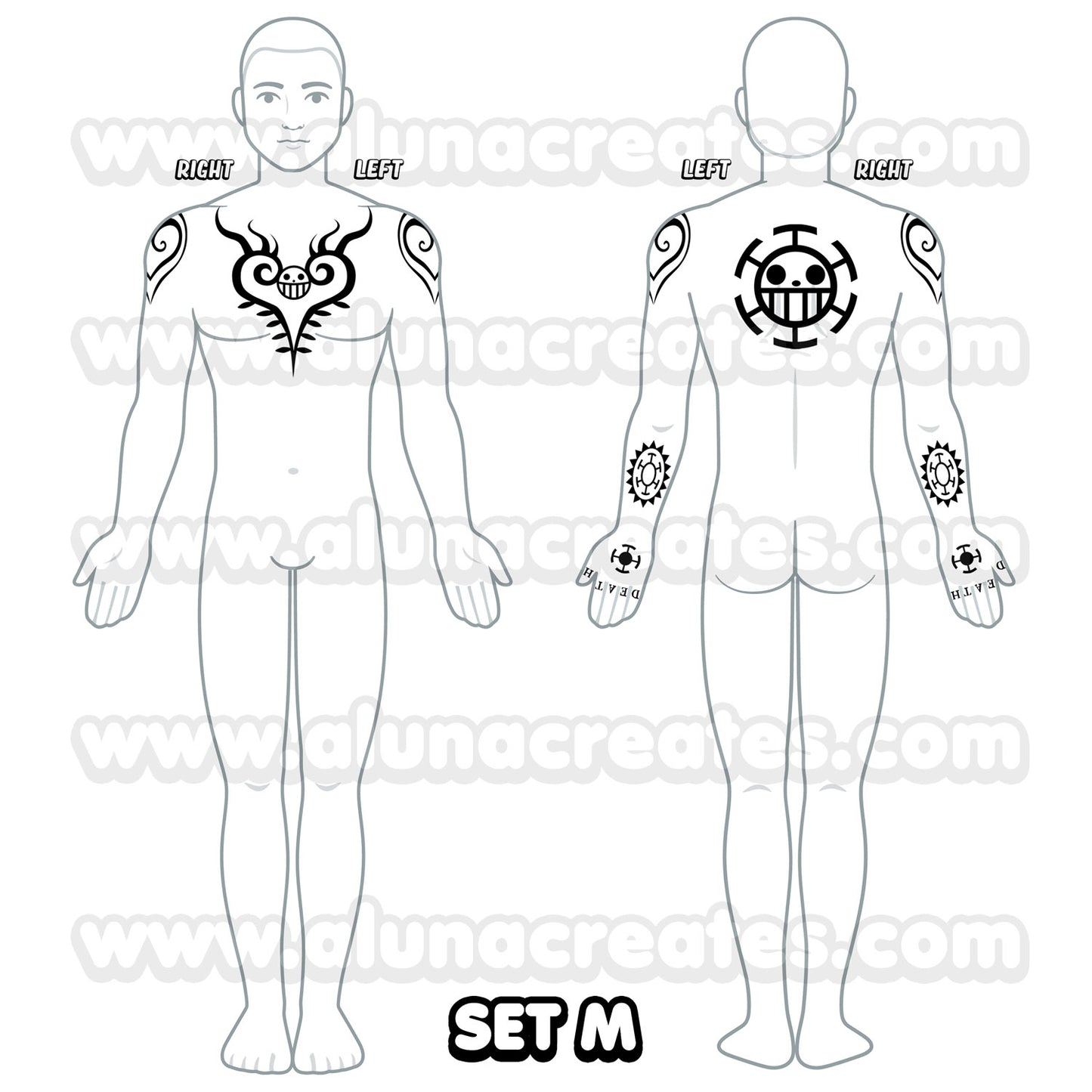 Trafalgar D. Ley de Aguas | Tatuajes Temporales | SET COMPLETO - AlunaCreates