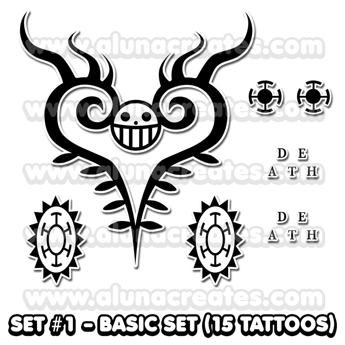 Trafalgar D. Ley de Aguas | Tatuajes Temporales | SET COMPLETO - AlunaCreates