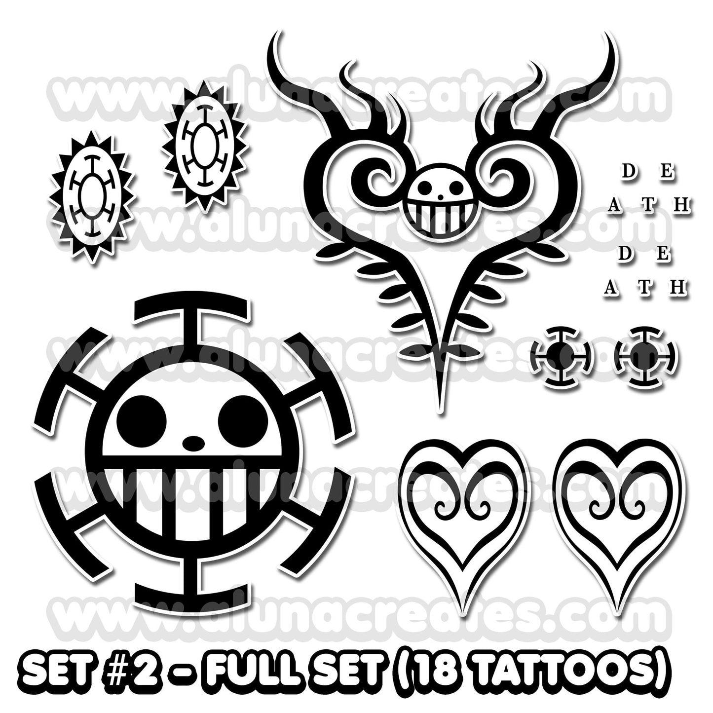 Trafalgar D. Ley de Aguas | Tatuajes Temporales | SET COMPLETO - AlunaCreates
