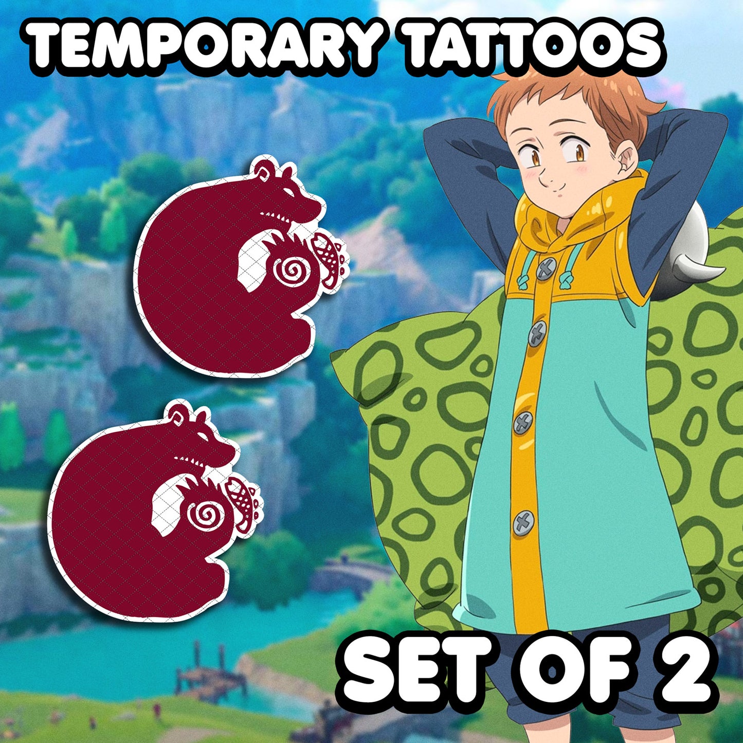 King (Sloth) - 7 Deadly Sins | Temporary Tattoos | SET OF 2 - AlunaCreates