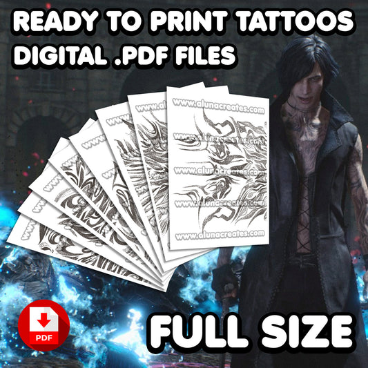 V - Devil May Cry 5 | READY TO PRINT .PDF TATTOOS | FULL SET - AlunaCreates