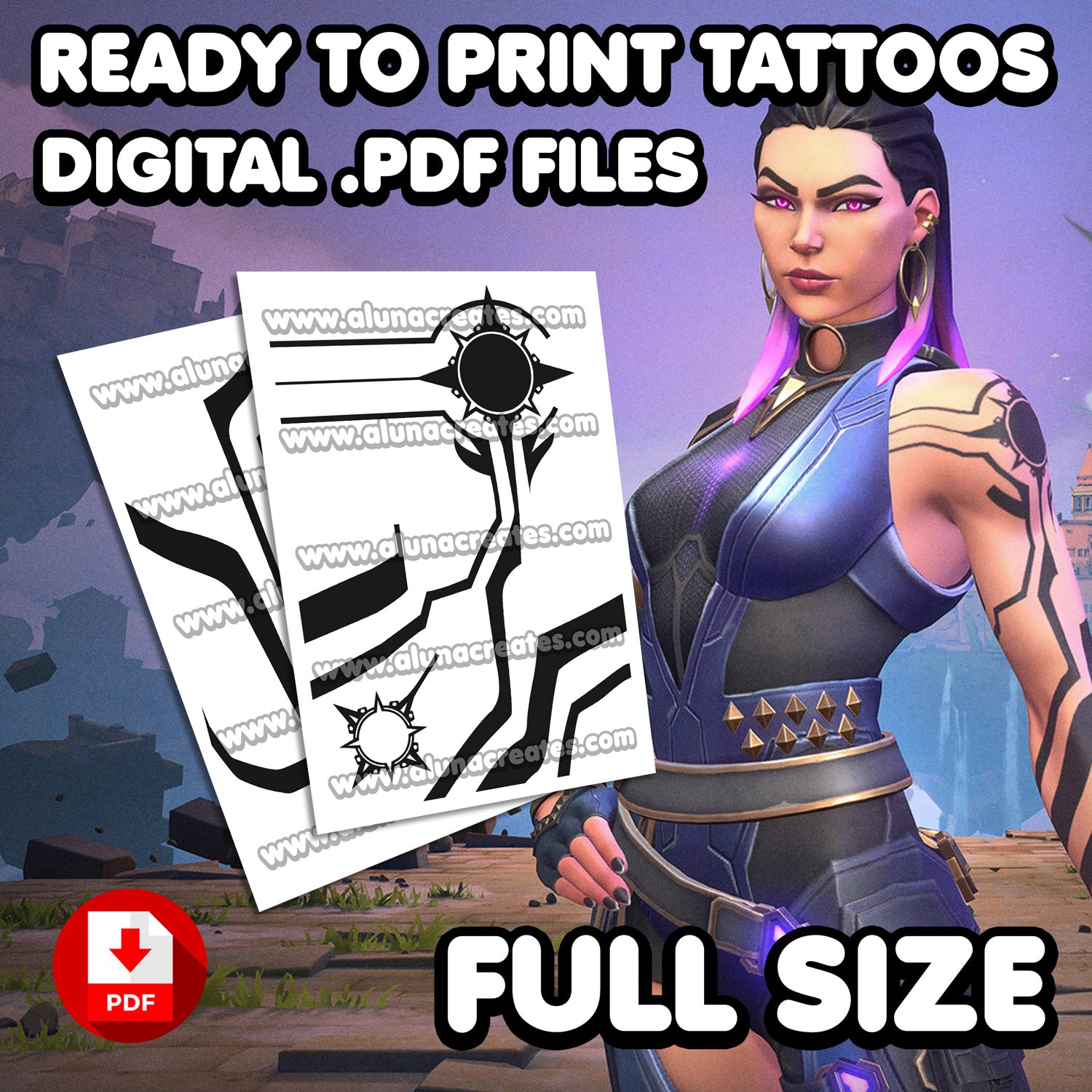Reyna Valorant READY TO PRINT .PDF TATTOOS FULL SET AlunaCreat
