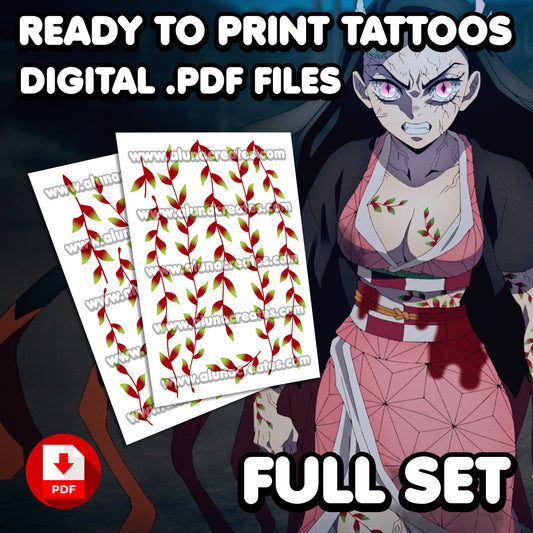 Nezuko Kamado - Demon Slayer | READY TO PRINT .PDF TATTOOS | FULL SET - AlunaCreates