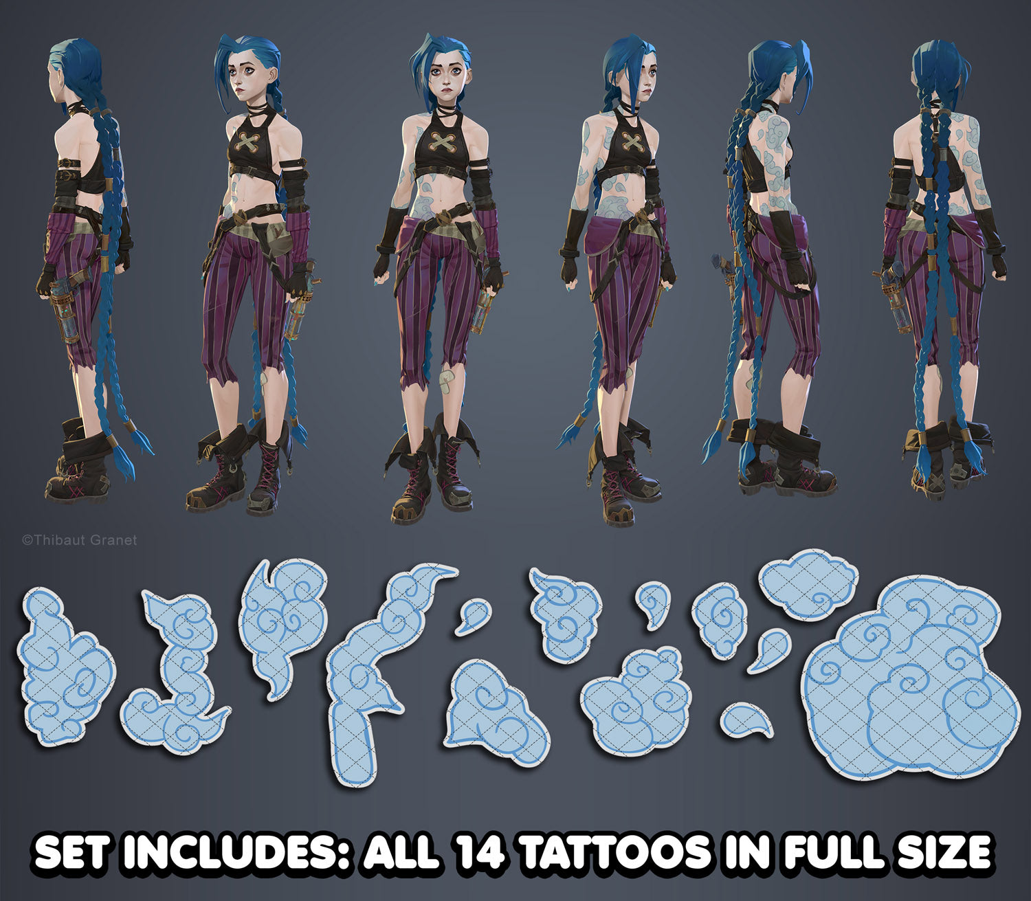 Jinx - Arcane | READY TO PRINT .PDF TATTOOS | FULL SET - AlunaCreates