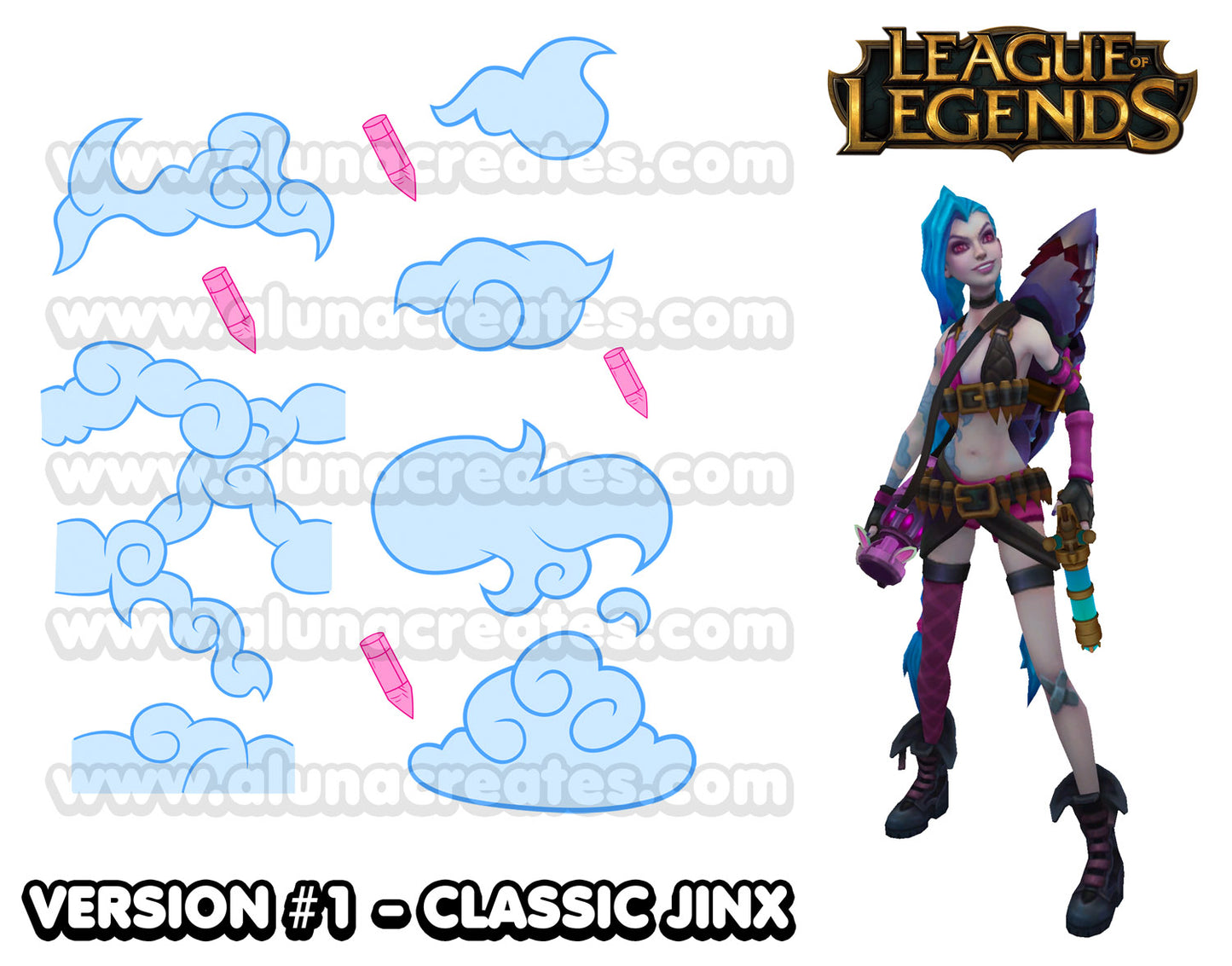 Jinx - League of Legends | Temporary Tattoos | FULL SET - AlunaCreates