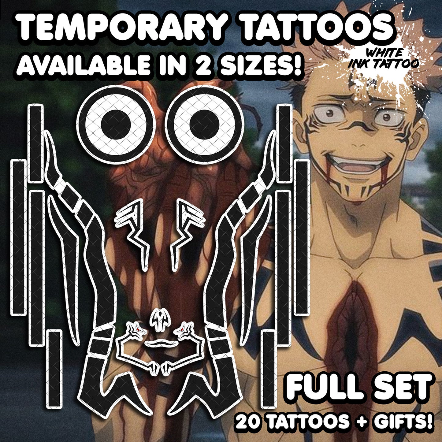 Sukuna | Temporäre Tattoos | VOLLSTÄNDIGES SET - AlunaCreates