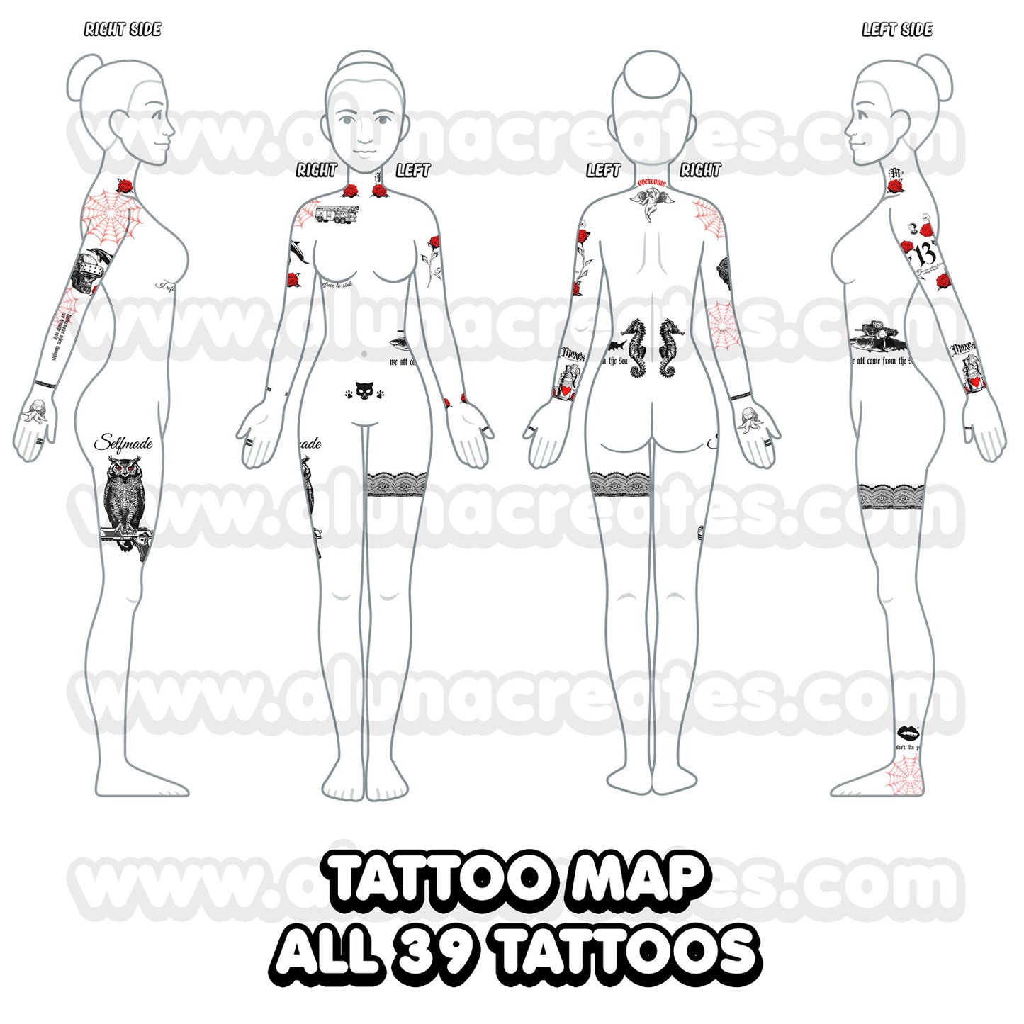 Judy Alvarez | tymczasowe tatuaże | PEŁNY ZESTAW - AlunaCreates