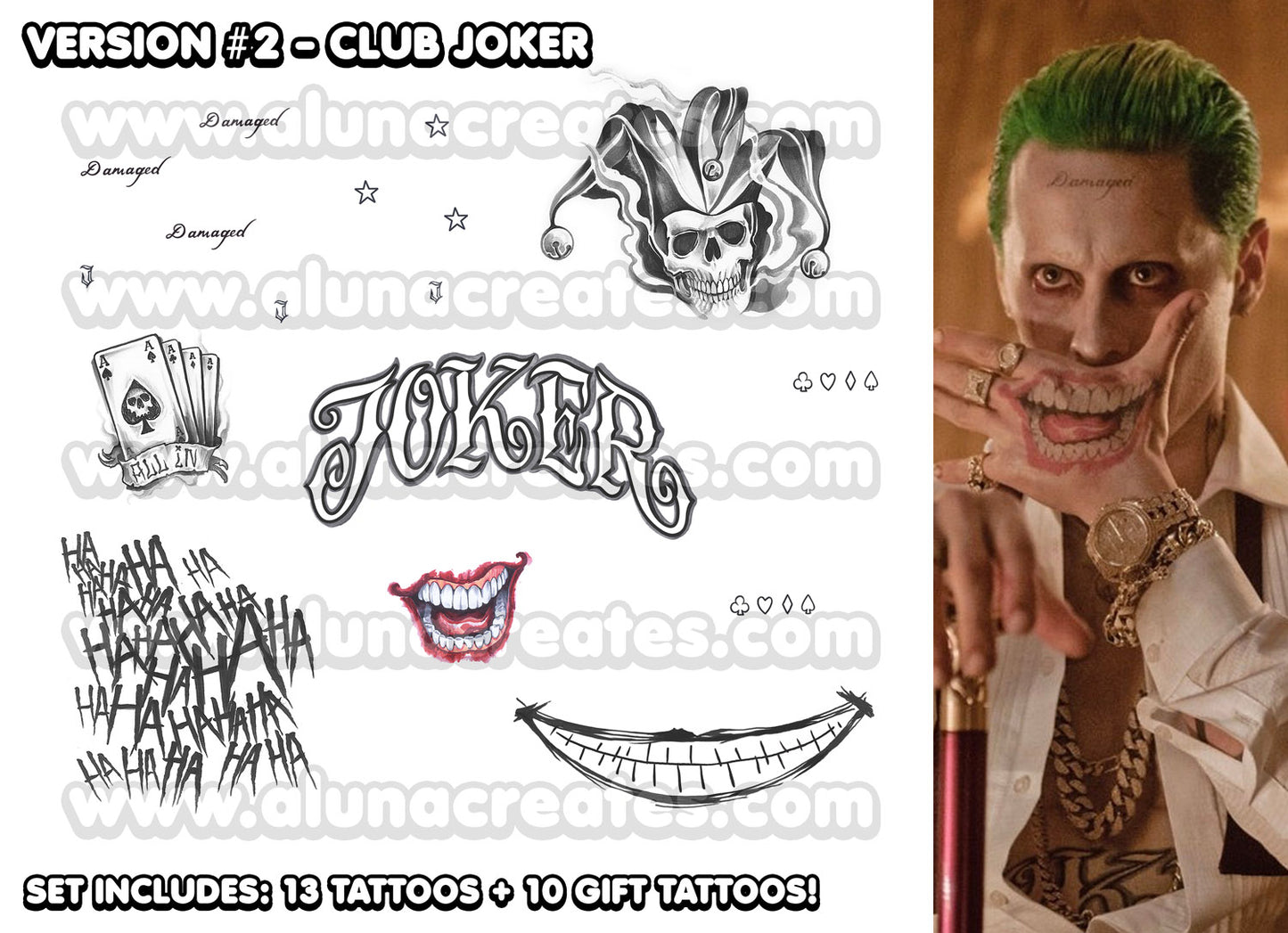 Der Joker | Temporäre Tattoos | VOLLSTÄNDIGES SET - AlunaCreates