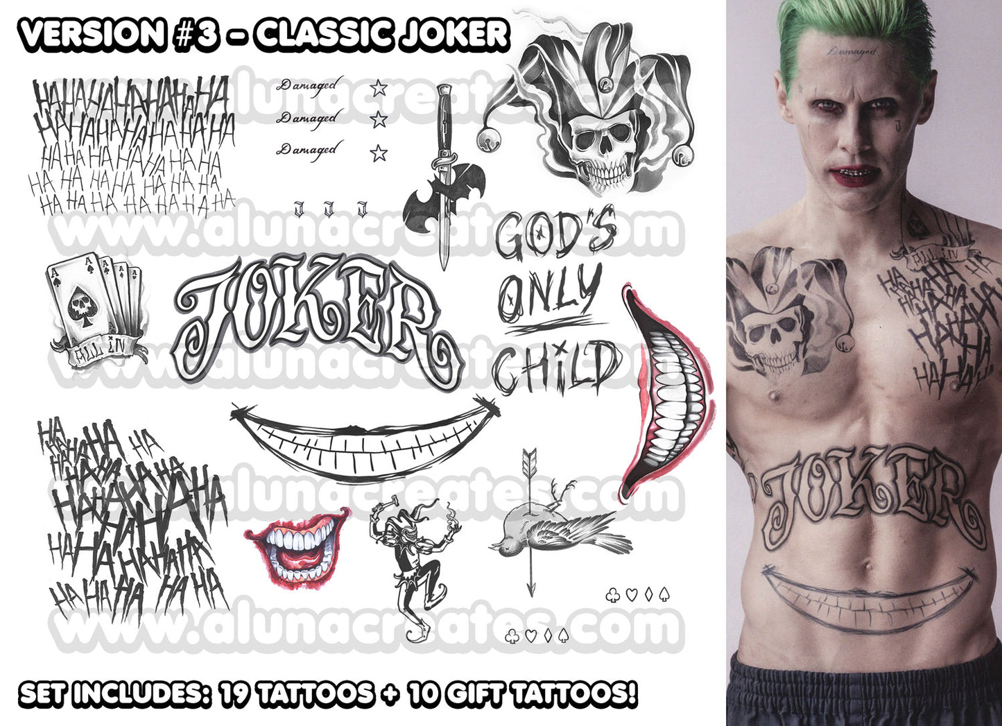 Le Joker | Tatouages temporaires | ENSEMBLE COMPLET - AlunaCreates