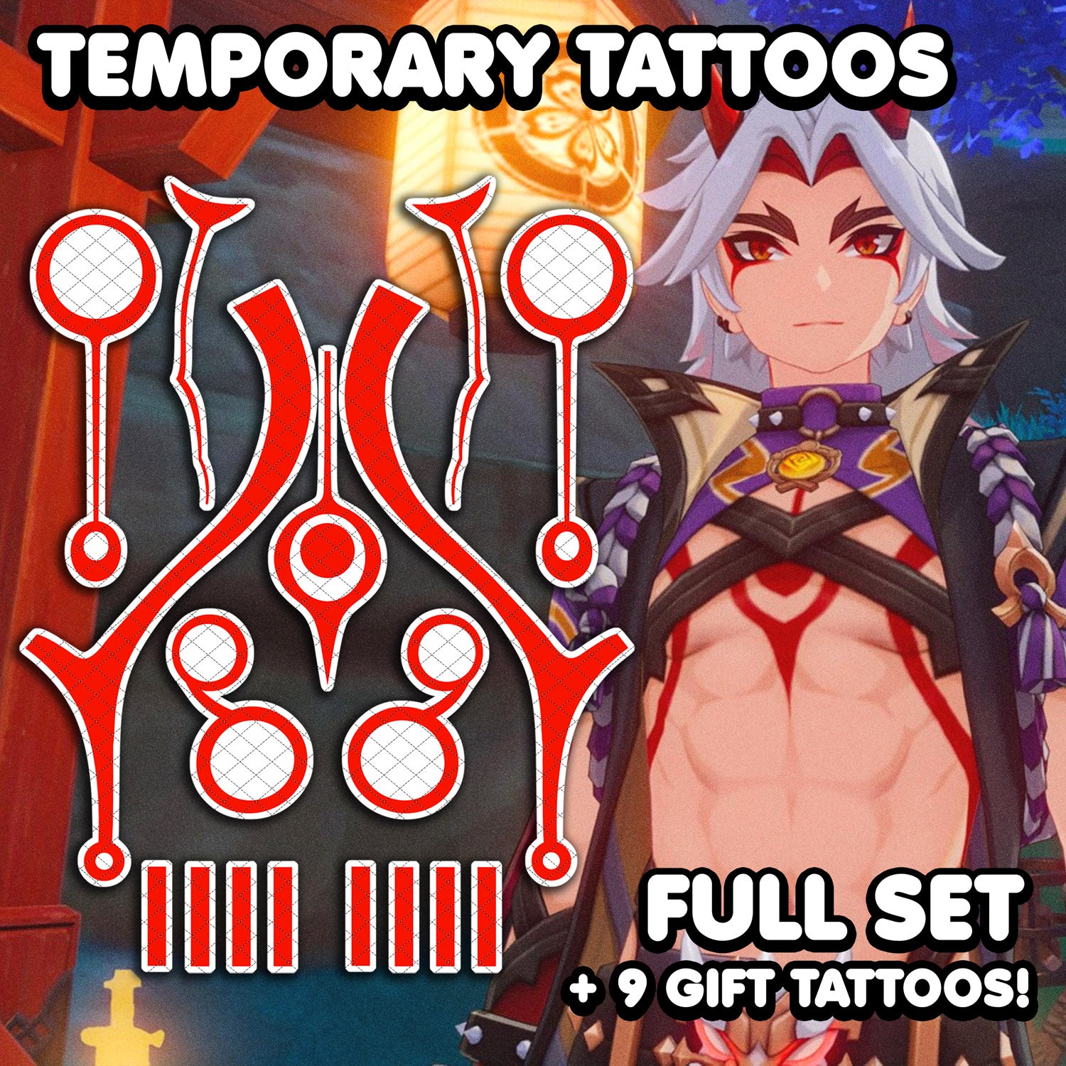 Arataki Itto - Genshin Impact | Temporary Tattoos | FULL SET - AlunaCr ...