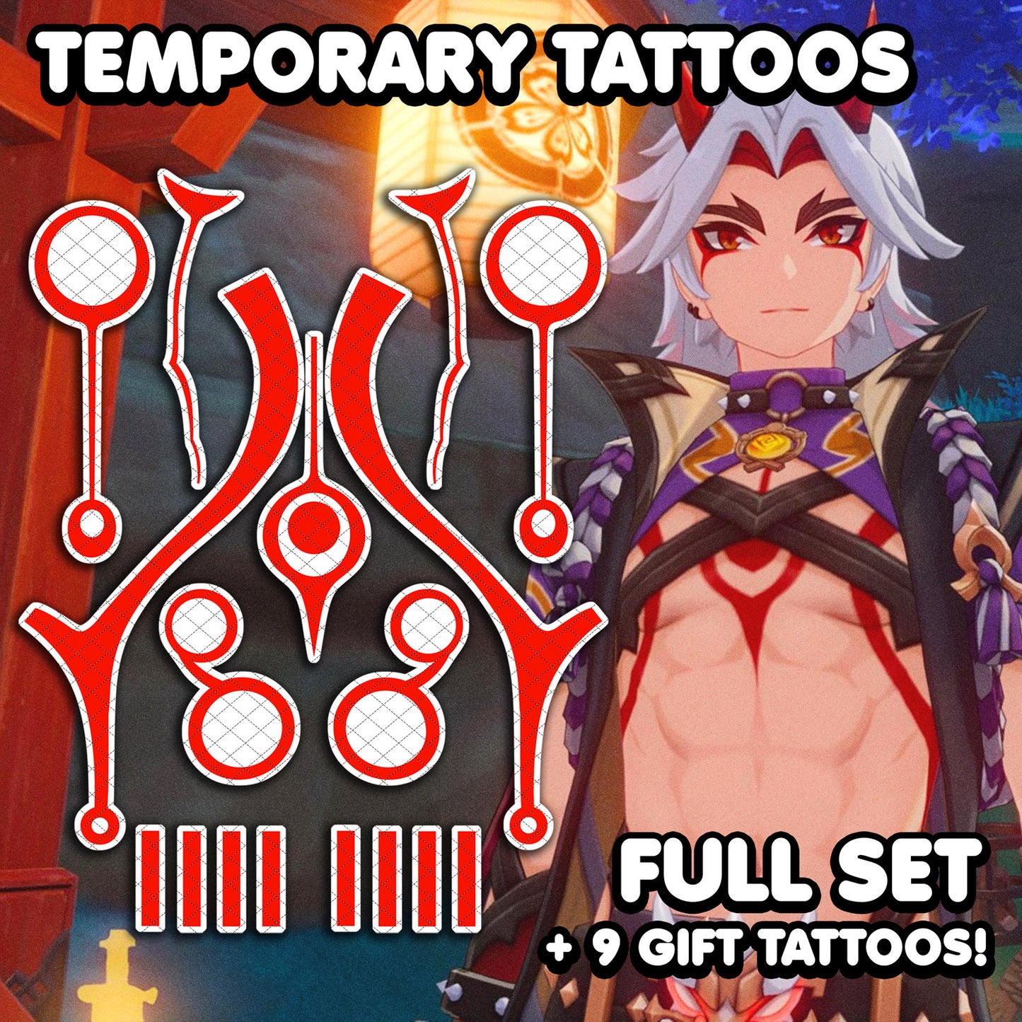 Arataki Itto - Genshin Impact | Temporary Tattoos | FULL SET - AlunaCreates
