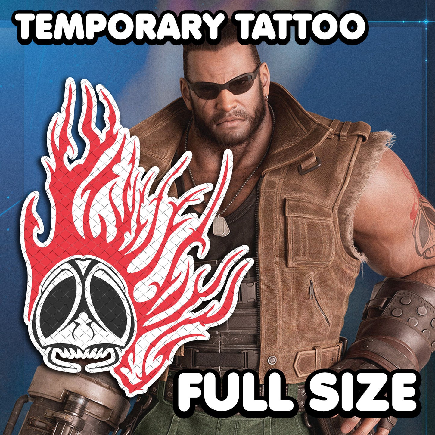 Barret Wallace - Final Fantasy VII | Temporäres Tattoo | VOLLSTÄNDIGE GRÖSSE-AlunaCreates